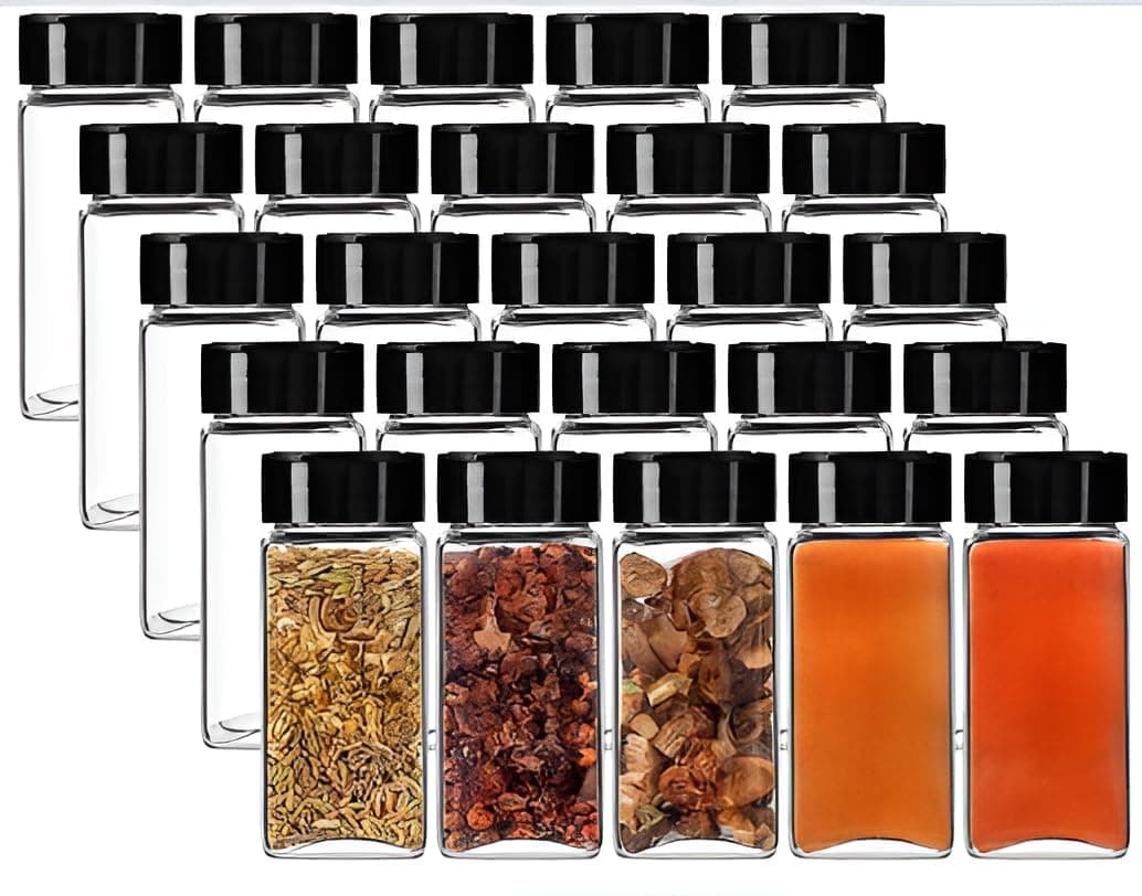PRAMUKH FASHION Store Spice Jar Glass Container for Storage Salt Pepper with Silicone Funnel Square Kitchen Storage Glass Jar for Oregano and Chilly Flakes Dispener with Lid Set of 12