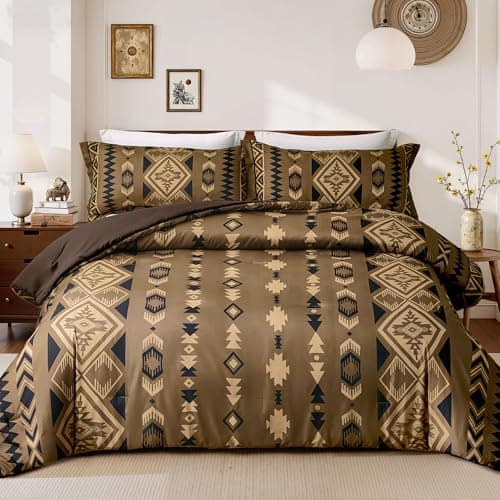 Tyrot King Comforter Set – 3 Piece Dark Brown Boho Aztec Bedding, Western Southwestern Style Comforter Sets, Soft Lightweight Comforter for All Seasons, 1 Comforter & 2 Pillow Shams