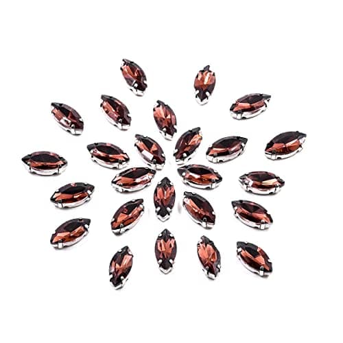 Embroiderymaterial Mulled Wine Sew On Glass Rhinestones for Embroidery, Jewellery Making, Crafts, DIY in Metal Base Claw Setting (50 Pieces, 7X15MM, Eye Boat Marquise Shape)