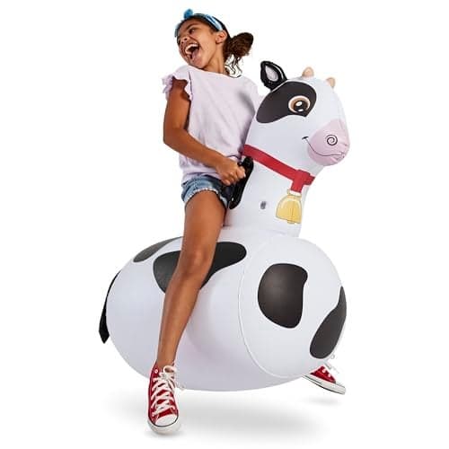 Hearthsong Hop N Go Inflatable Bouncy Cow Riding Hopping Toys for Kids Ages 5 Ride On Bouncer Animal Hopper Jumping Toys for Outdoor Games
