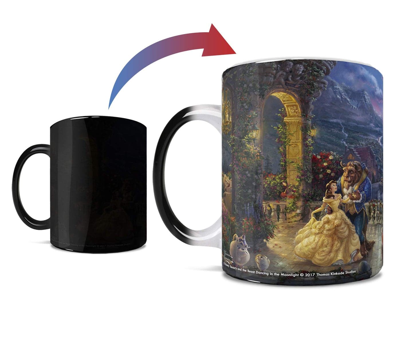 Morphing Mugs Disney Beauty and the Beast Dancing in the Moonlight Thomas Kinkade One 11 oz Color Changing Heat Sensitive Ceramic Mug Image Revealed When HOT Liquid Is Added