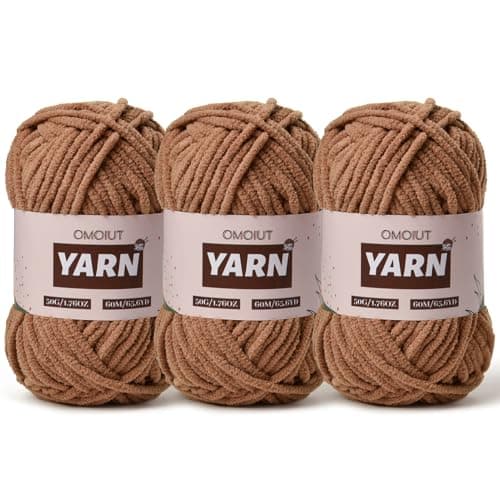 3 Packs Plush Chenille Chunky Crochet Yarn Baby Yarn for Crocheting Soft Velvet Yarns Knitting for Blankets Crafts Fluffy Amigurumi Yarns 150g 1968yds 3 Light Coffee