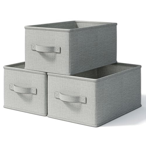 LayerSpace 3 Pack Fabric Storage Bins for Shelves | 11.5x8.75x6.5in Closet Storage Baskets | Collapsible Storage Bins | Fabric Closet Organizers with Handles | Light Gray