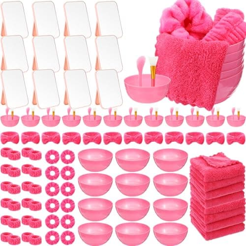 Honeydak 12 Set Spa Party Favors for Girls Slumber Party Pink Supplies with Face Mask Mixing Bowl Silicone Brush Headband Mirror Towel DIY Facial Kit for Wedding Bridal ShowerRose Red