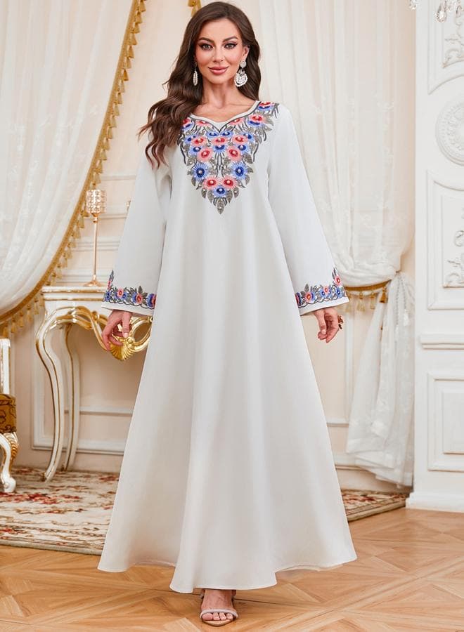 Women Embroidered Faux Pearl Jalabiya