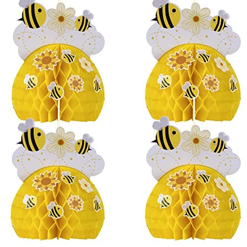 Bee Honeycomb Centerpieces Bee Party Decorations Yellow Honey Bees Honeycomb Table Centerpieces with Sunflower Stickers for Birthday Party Bumble Baby Shower Decor