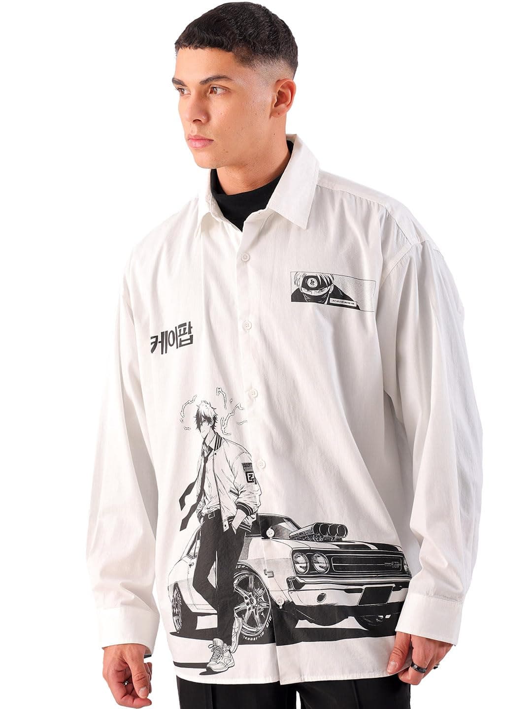 The Indian Garage Co Men Oversized Graphic Streetwear Shirt (White_S)