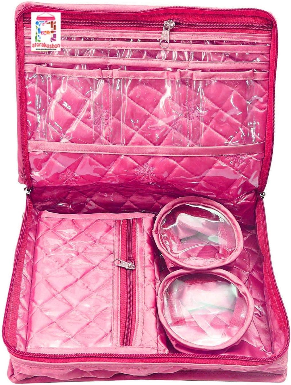 Satin Makeup Pouches Vanity Jewellery Traveling Organizer Storage Box Cosmetic Bag it along anywhere easily For Women Pink
