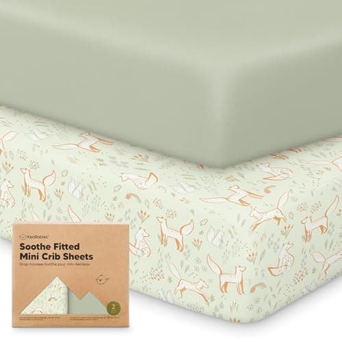 2-Pack Mini Crib Sheets Fitted - 38x26 Pack N Play Sheets for Pack and Play Mattress, Organic Cotton, Soft & Breathable Playard Bedding, Neutral Mini Toddler Bed Cover for Boys, Girls (Foxtrot)