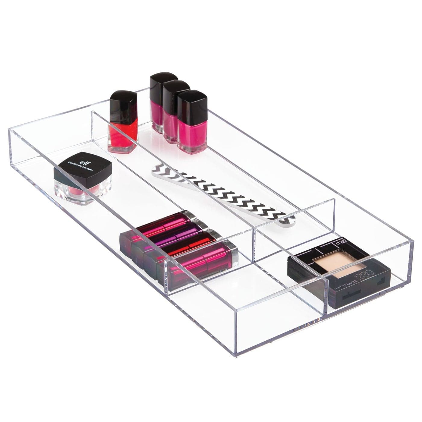 iDesign Clarity Plastic Divided Drawer Organizer Storage Container for Vanity Bathroom Kitchen Drawers 8 x 16 x 2 Clear40850