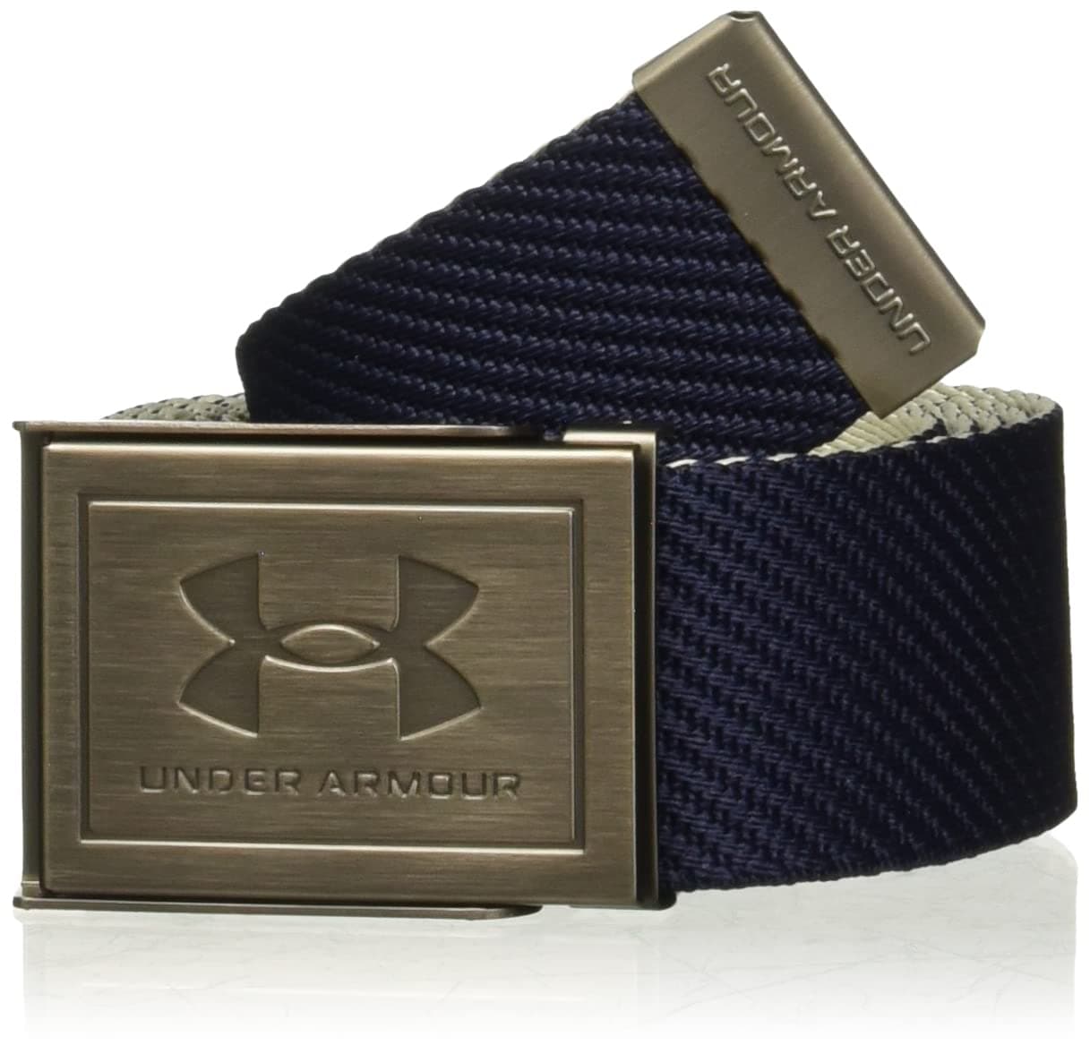 Under Armour Men's Webbing Belt, (410) Midnight Navy/Khaki Base/Silver, One Size Fits Most