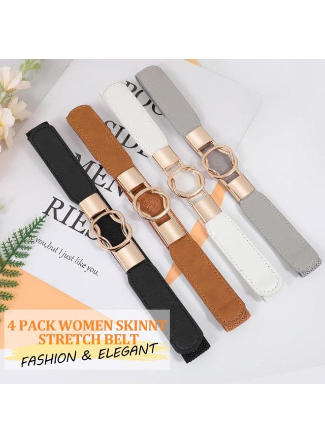 WERFORU Women Skinny Belt for Dresses Retro Stretch Ladies Waist Belt Plus Size Set of 4 (Fits Waist 30"-42", a-black+brown+white+gray)