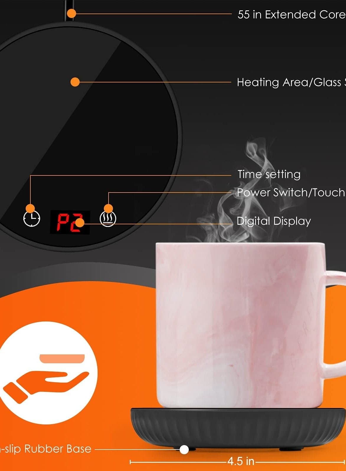 Coffee Mug Warmer with 2 Temp Settings, Auto Shut Off & 1-12H Timer - Keep Your Coffee, Tea, Milk, and Hot Beverages Warm at Home or Office Desk