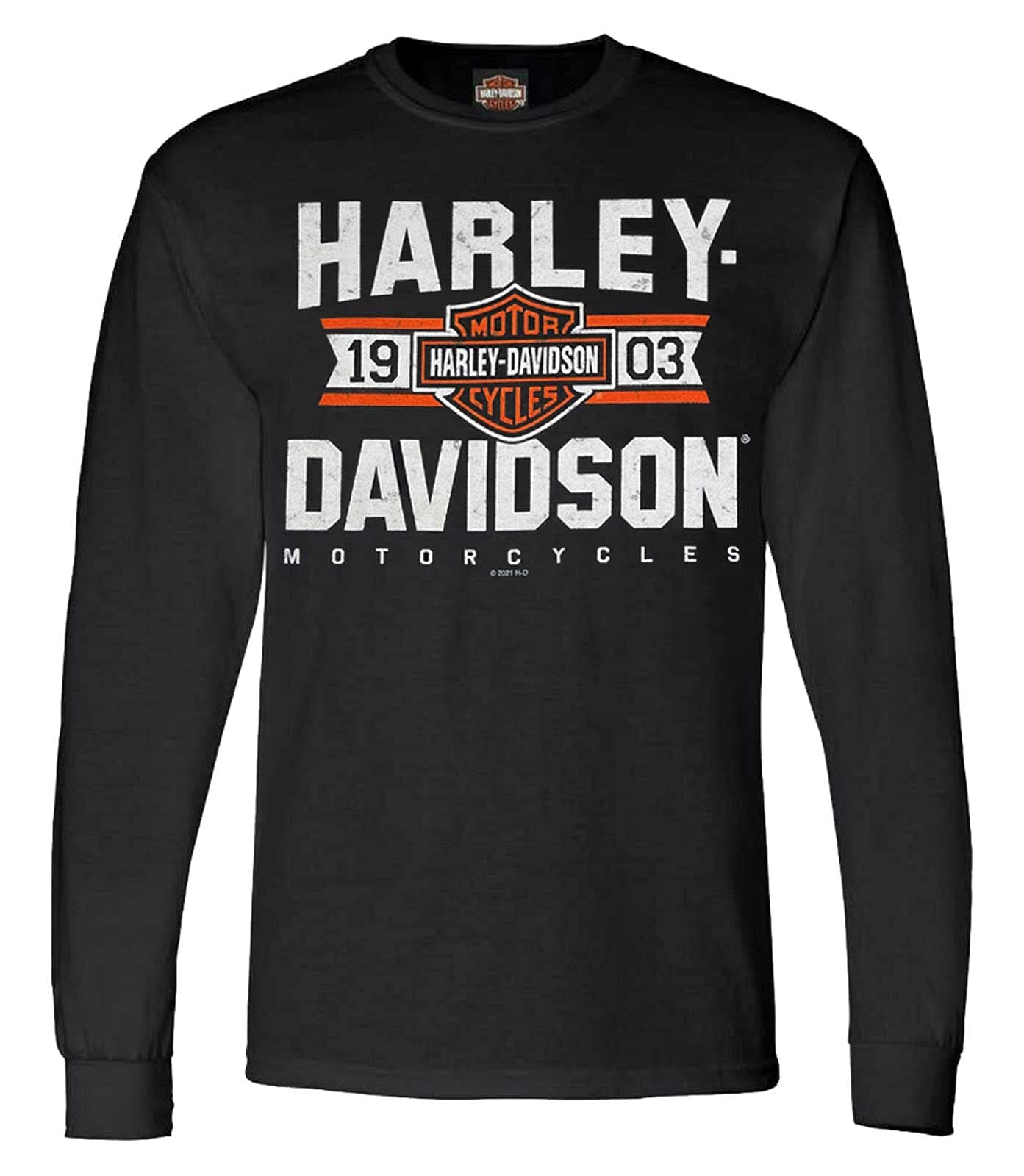 HarleyDavidson Mens Varsity BS Logo Long Sleeve CrewNeck Shirt Black XL