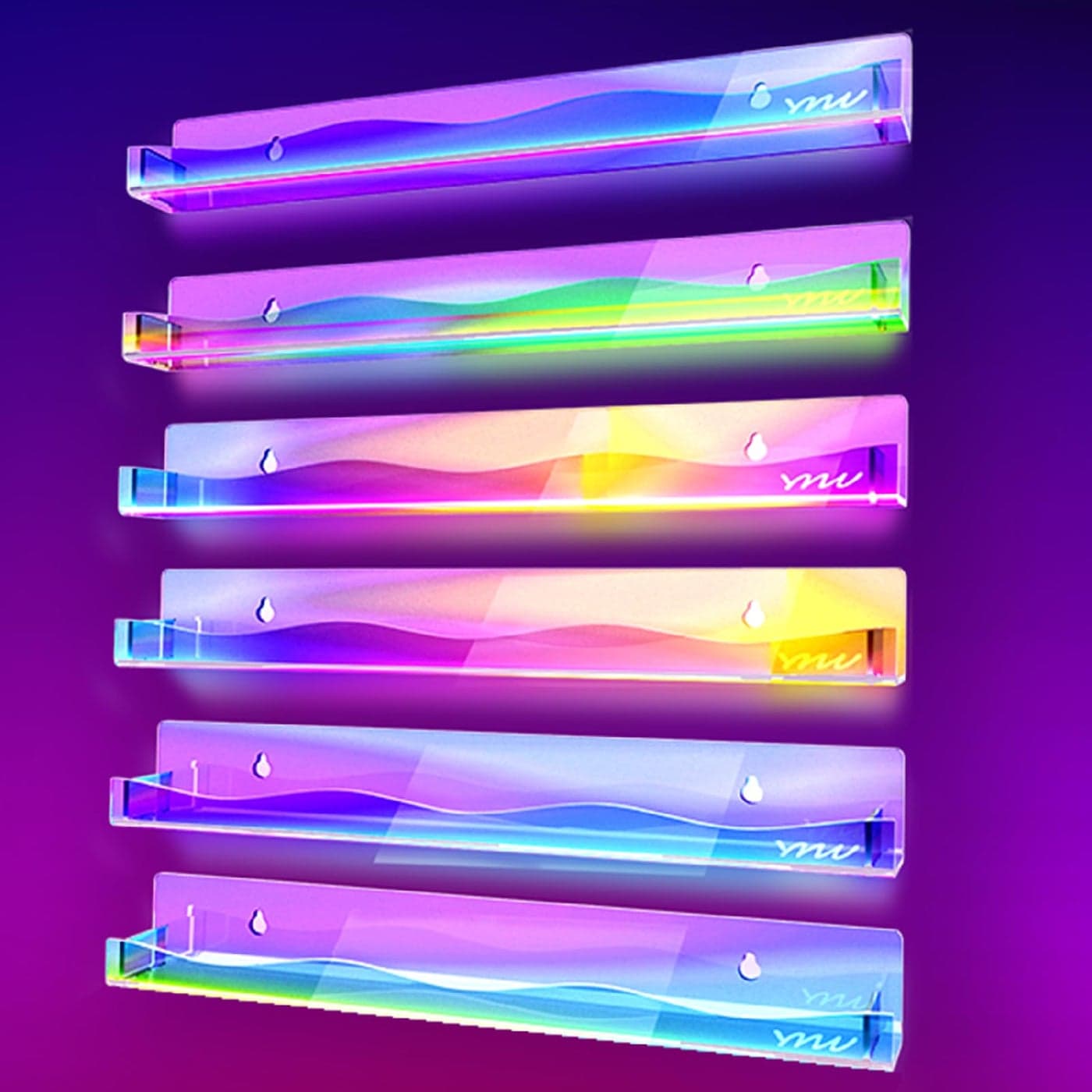 YMVV 15 Nail Polish Rack Wall Mounted Shelf6 Pack Clear Rainbow Iridescent Acrylic Organizer Nail Supplies for Nail TechsGreat Display for Salons Retailers