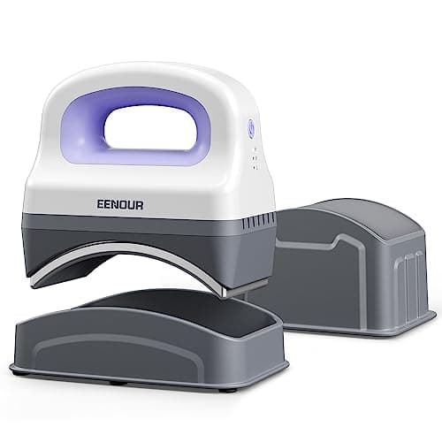 EENOUR Hat Press Machine, Mini Heat Press for Caps with 3 Heating Levels & Auto-Off, Handheld Cap Easy Press with 3"×5.5" Arched Heating Plate, 2 Press Platens, A Safety Base
