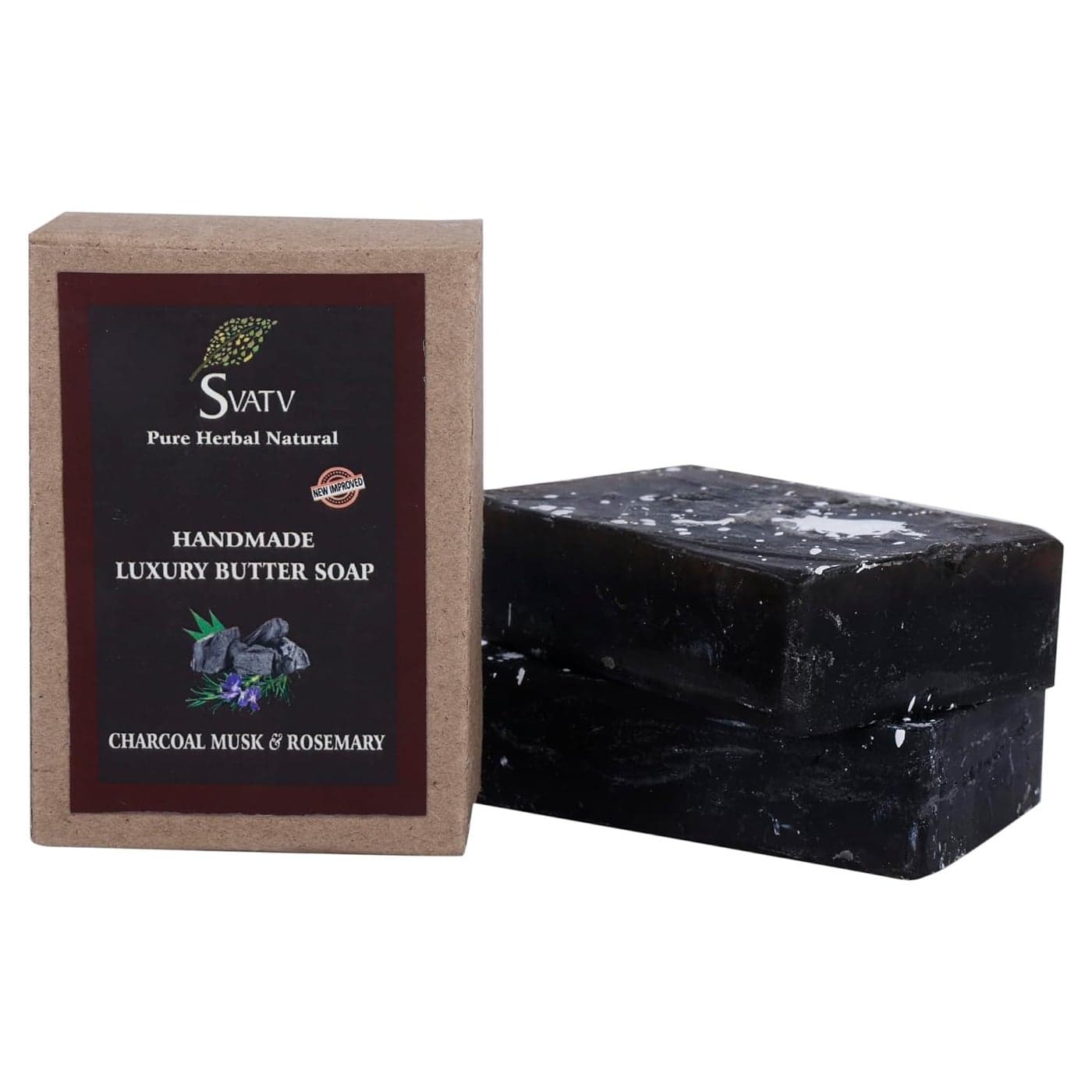 SVATV Handcrafted Soap With Natural Soothing Herbs Of CHARCOAL MUSK ROSEMARY For Men And Women Exfoliating Bar Traditional Ayurvedic Herbal Soap For All Skin Type 125g X 2 250g
