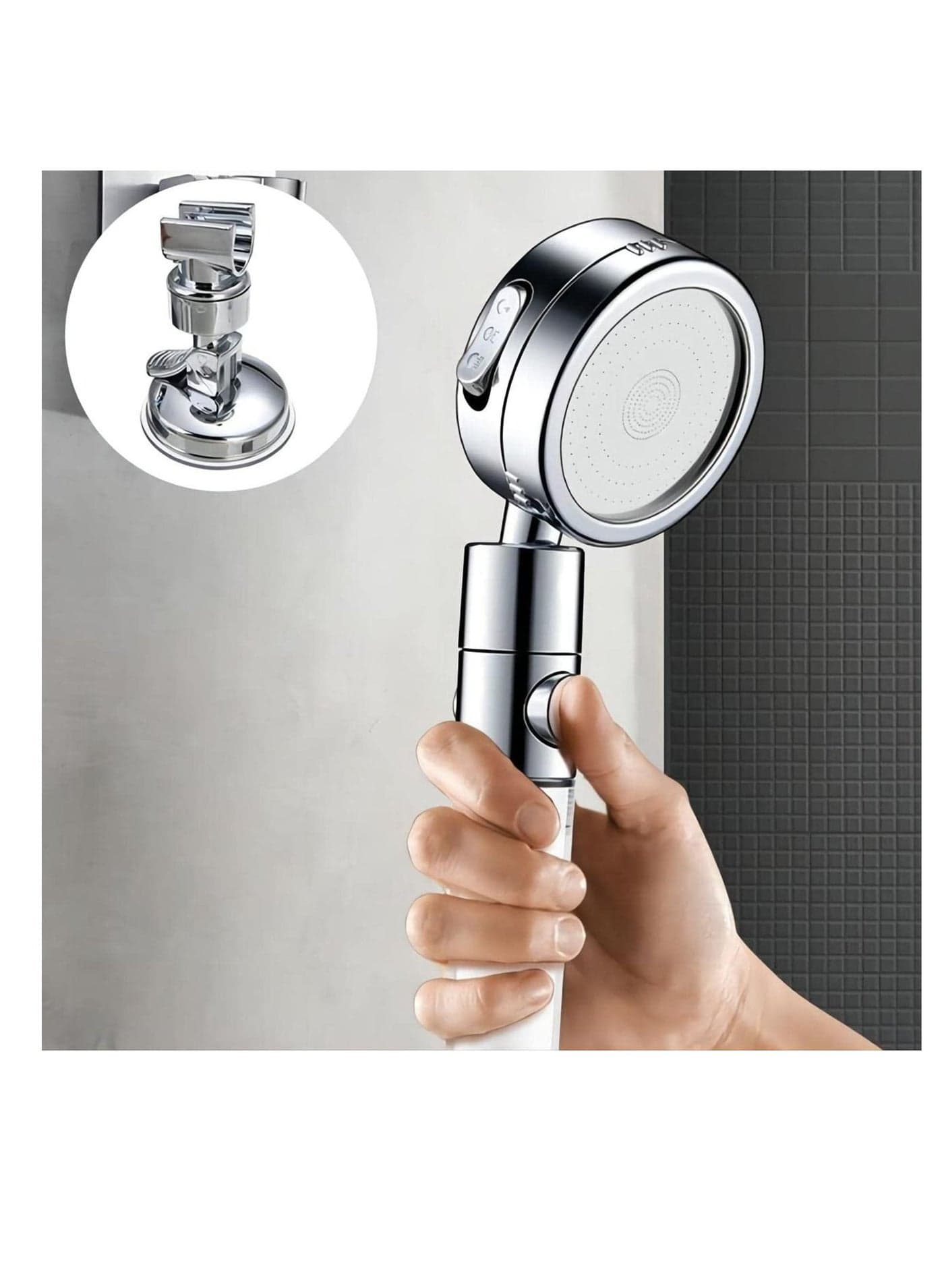 Shower Head Holder Bathroom Suction Cup Handheld Showerhead Bracket, Adjustable Height Holder, Removable Wand Wall Mounted Bracket Silver 2pcs