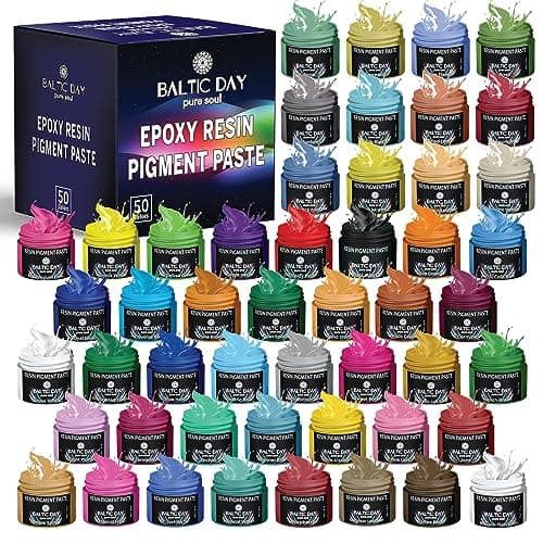 BALTIC DAY 50 Color Epoxy Pigment Paste Set – Opaque Resin Colorant, High Concentration Epoxy Dye & Mica Powder for Resin Art, Jewelry Making, Tumblers, Coasters, River Tables & DIY Crafts