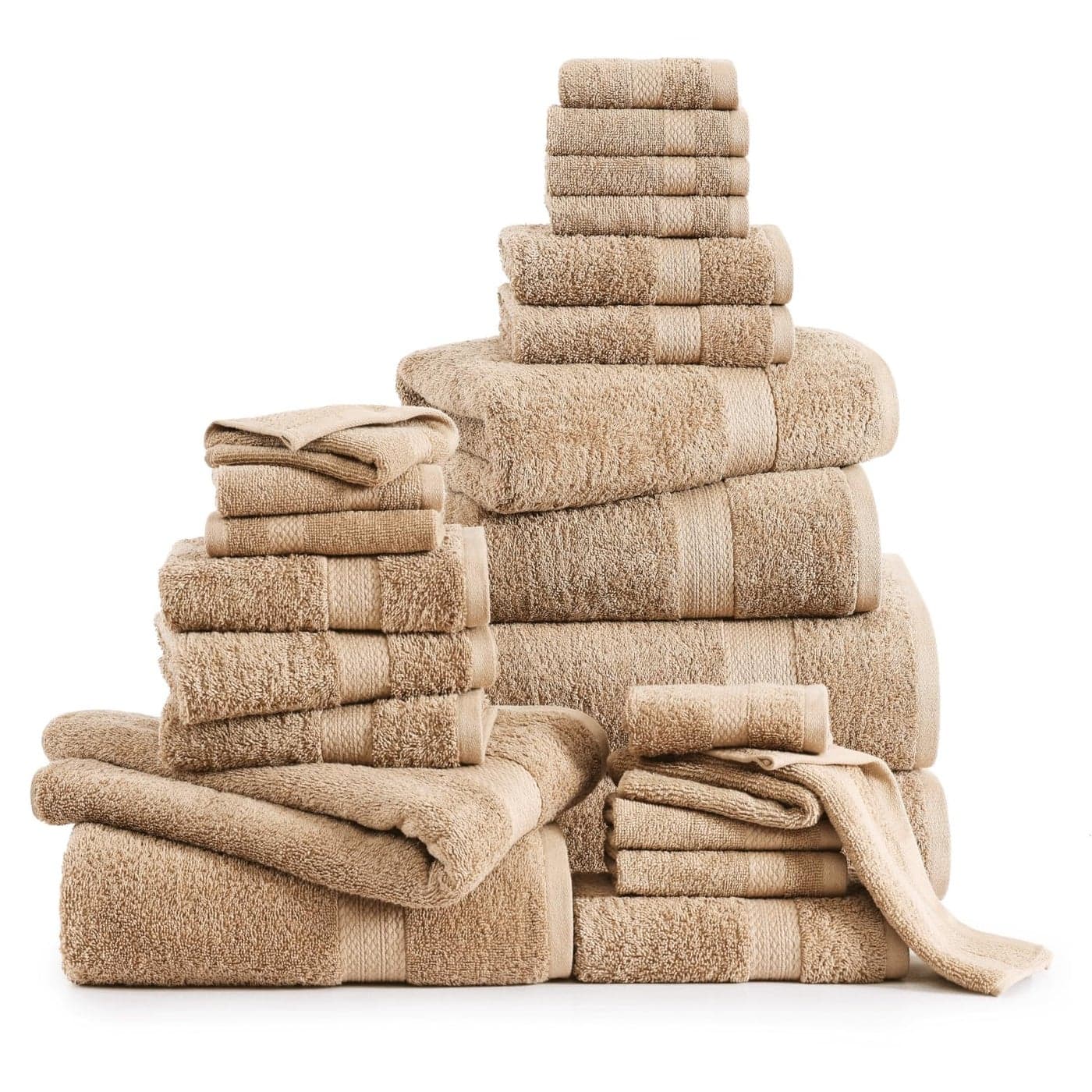 LANE LINEN 100 Cotton Bathroom Towels Set 24 Pcs Ring Spun Technology 2 Bath Sheets 4 Fingertip 4 Bath 6 Hand Towels 8 Washcloths Very Soft Absorbent Even After Multiple Washes Beige