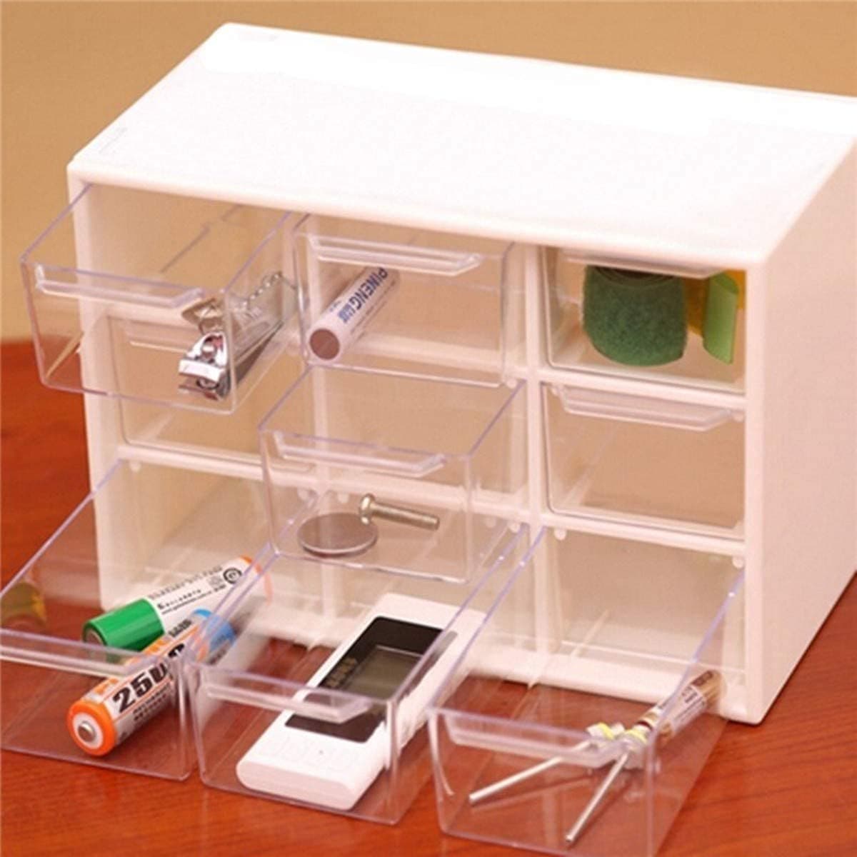 Kazenzo 9 Grid Mini Plastic Acrylic Multipurpose Drawer Storage Box for Multi Layer Jewelry Sundries Organizer Desktop Office Supplies Cabinet White