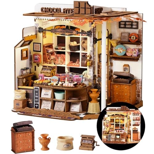 Rolife DIY Miniature House Kit Henrys Chocolate Shop Tiny House Book Nook for Bookshelf Decor 3D Puzzles Model Building Kits for Teens Birthday GiftsCraft Kits for Girls Boys Henrys Chocolate