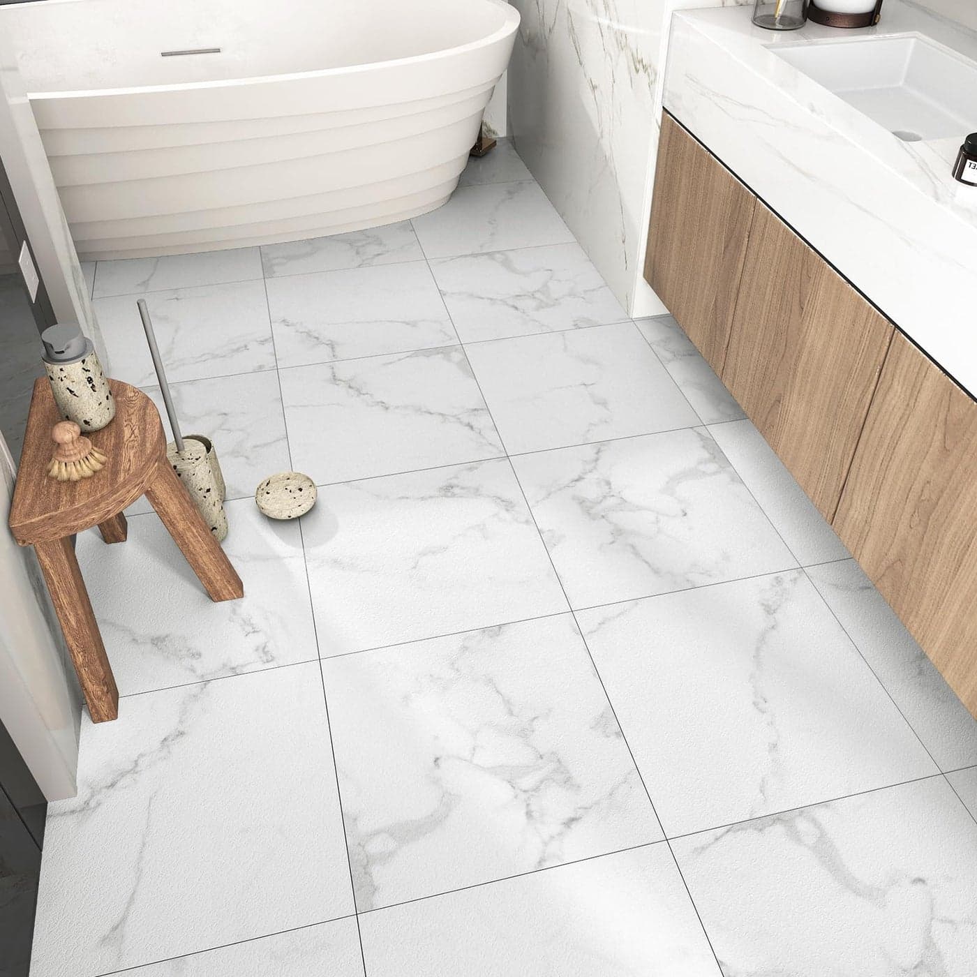 WESTICK White Peel and Stick Floor Tile Bathroom Waterproof Marble White Floor Vinyl Sticker Tiles Self Adhesive Removable Laminate Flooring for Kitchen Bedroom Camper 10 PCS 12x12