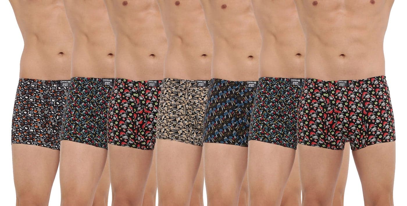 Dollar Bigboss Cotton Men's Assorted Pack of 7 Printed Trunk (8905474830820_Mbtr-09-Crazymini-Po7-Xl