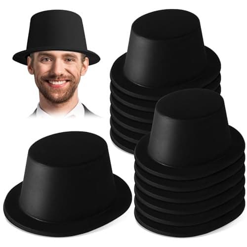 SATINIOR 12 Pcs Top Hats Halloween Plastic Magician Retro Disco Party Hats for Halloween Costume Adults Party Supply(Black)