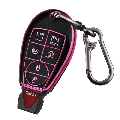 MILD EAST for Dodge Key Fob Cover with KeychainDurable TPU Key Case Compatible with Dodge RAM 1500 2500 3500 Grand Caravan Durango Journey Charger Challenger Jeep Grand Cherokee Pink