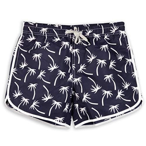 Womens Board Shorts Beach Quick Dry Fabric Swim Slim Trunks Ocean Travel Sports (L, Carton Coco-Blue)