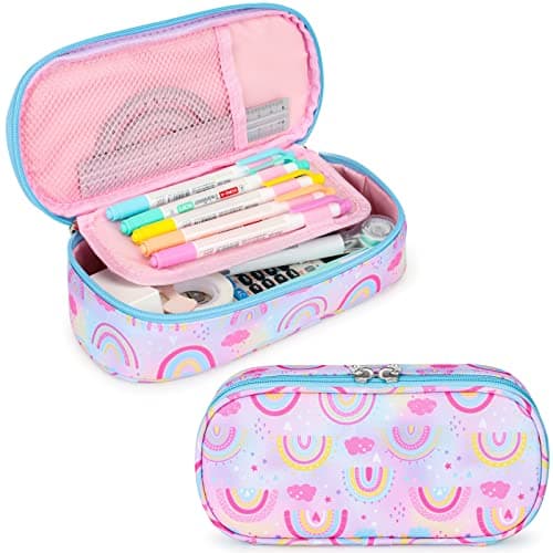 Cambond Cute Pencil Case for Girls - Big Capacity Pencil Cases for Kids, Large Storage Pencil Pouch for School, Pencil Case Only, Purple Rainbow