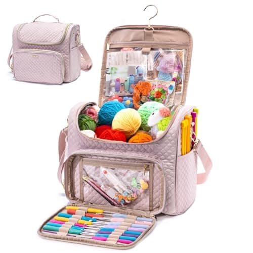 MYBAGZING Crochet Bag Organizer Quilted Storage Bag with Hanging Hook Ideal for Knitting Crochet Accessories