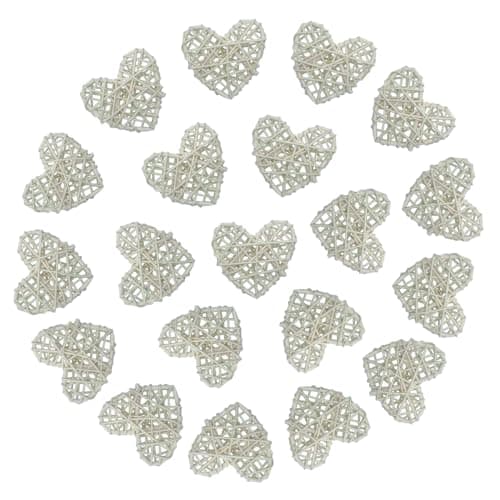 Heart Rattan Ball Sepakraga Vase Filler Ball Craft Photo Shooting Props for Garden Home Decor Christmas Tree Ornament Wedding Birthday Valentine's Day Baby Shower Party (White 5cm 20pcs)