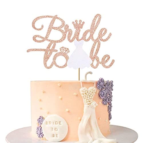 Festiko® Bride to be Cake Topper Rose Gold for Engagement Hen Party, Wedding, Bachelorette Party Cake Decor Supplies, Bridal Shower Cake Picks with Ring Wedding Dress (1pcs)