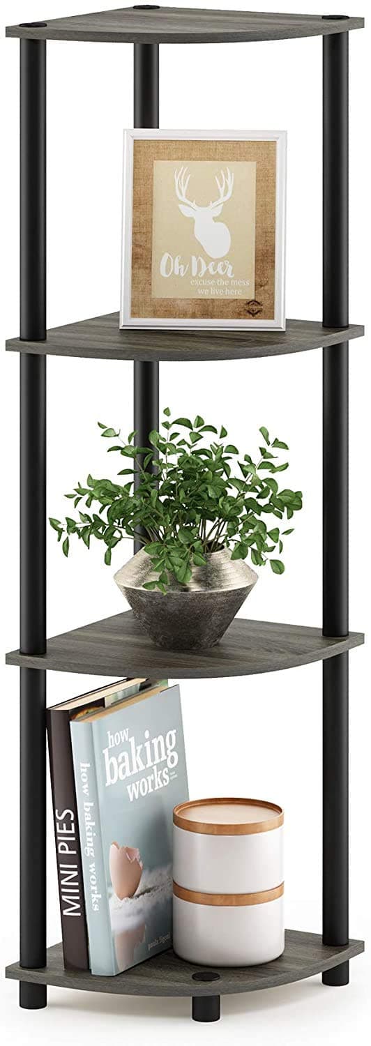 STAR WORK Set of 4 Tier Corner Shelf, Industrial Wall Corner Bookshelf with Metal Frame, Corner Storage Rack Shelves Display Plant Flower, Stand Bookcase for Home, Office, Kitchen (3.7X2X1 Feet)