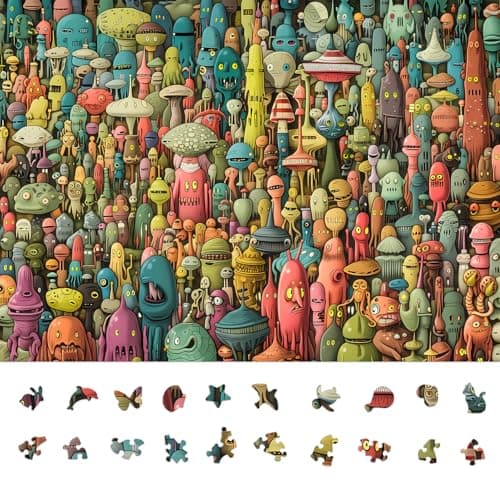 Naturelish Dense Monster Jigsaw Puzzles for Adults 1000 Pieces Brain Challenging Shaped Puzzle for Game Night Family Friends Puzzle Size is 266 x 192