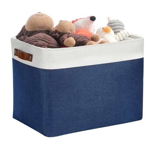 DULLEMELO Large Storage Baskets Fabric Storage Bins for Organizing Foldable Linen Shelf Baskets for Clothes Toys Closet Laundry WhiteBlue16x12x121 Pack