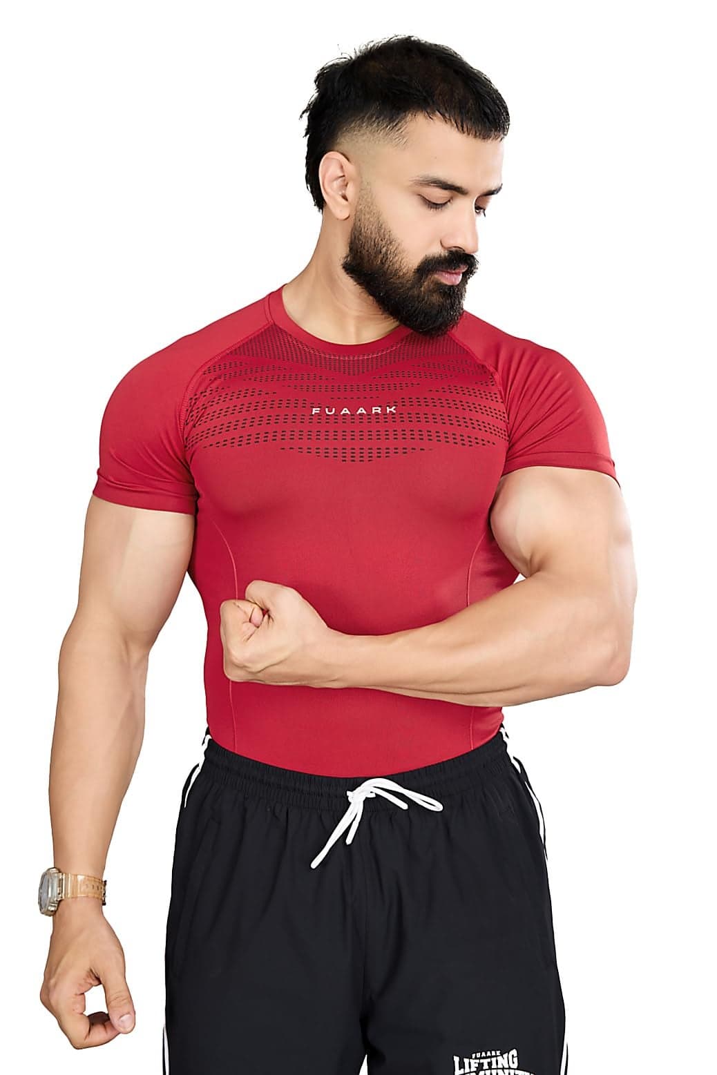 FUAARK Nylon Seamless Compression Half Sleeves Dry Fit T-Shirts for High Performance in Gym & Workout (Red, S)