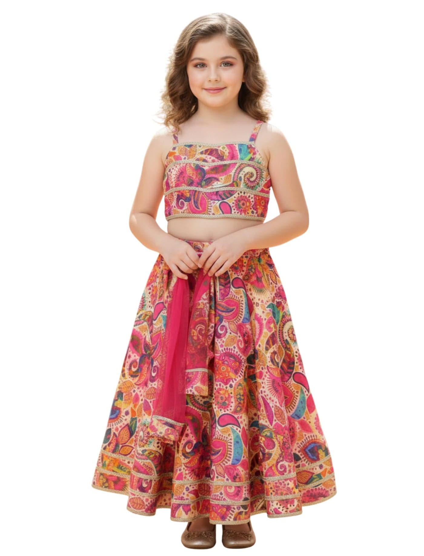 Naixa Girls Multicolor Digital Print Rayon Fabric Lehenga Choli with Dupatta Set | Ready to Wear Lehenga Choli Set | Lehenga Choli Set for Girls (SE51_13-14 YEAR)
