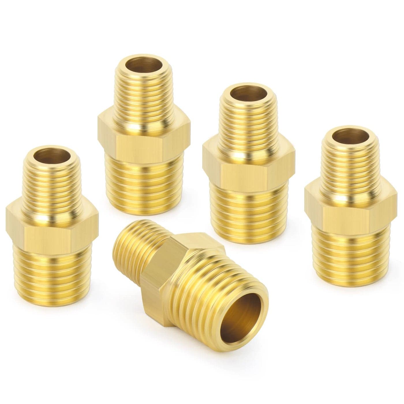 TAISHER 5PCS Brass Pipe Fitting Reducer Adapter Hex Nipple 34Inch Male Pipe x 12Inch Male Pipe