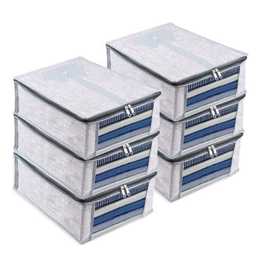 Kuber Industries Non Woven Shirt Cover | Shirt Storage Organizer | Foldable Shirt Cover | Wardrobe Organizer with Transparent Window | Jute Printed Shirt Bag | Pack of 6 | Gray, 41cm, 32cm