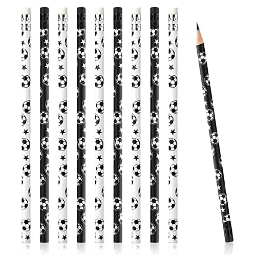 Marspark 24 Pieces Soccer Pencils with Eraser Wooden Sport Themed Pencils Football Themed Party Favors Classroom Supplies Back to School Gifts for Young Fans and Players