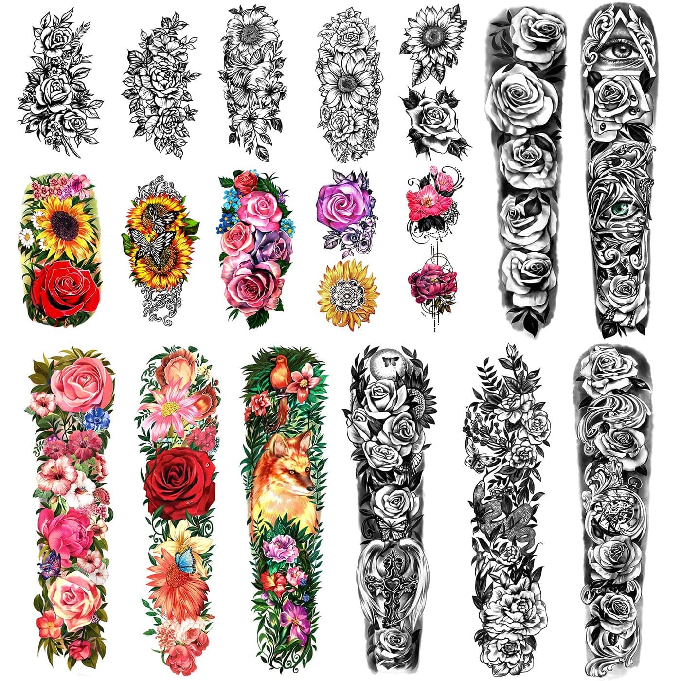 Temporary Tattoo Full Arm 8 Sheets and Half Arm Shoulder Tattoos 10 Sheets Waterproof Extra Large LastingTattoo Stickers for Girls or Women 2283X71