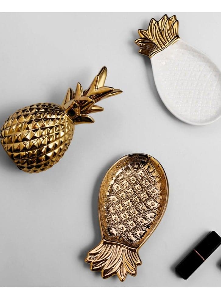 Pineapple style jewelry tray made of ceramic, storage plate, Nordic, trinket, ring Holder, organizer for keys, dessert candy(Gold Colour)