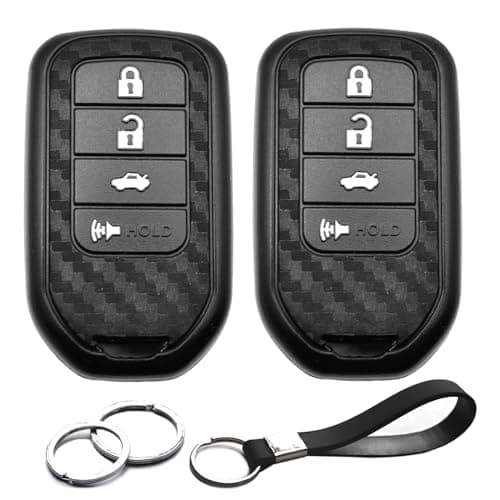 INFIPAR 2pcs Compatible with Honda Accord Civic CRV HRV Pilot CRZ Fit Ridgeline Crosstour Odyssey Insight Carbon Fiber Looks Key Fob Cover Case Key Chain Protector Keyless Remote Holder