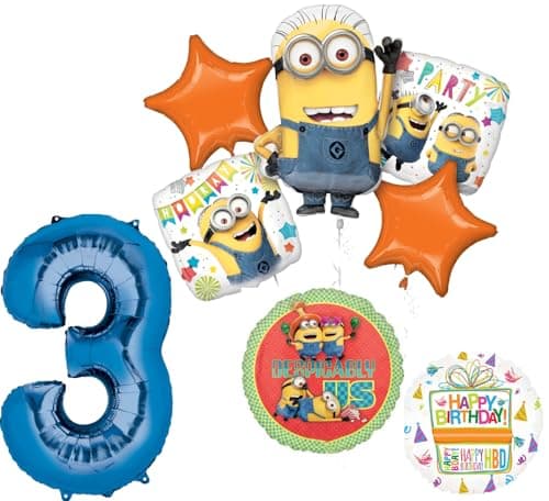 Anagram Descpicable Me Minions 3rd Birthday Party Supplies 8 pc Balloon Bouquet Decorations