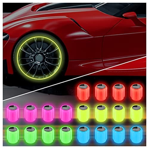 20PCS Fluorescent Tire Valve Stem CapsLuminous Auto Wheel Air Valve CapUniversal Decoration Accessories for CarSUVBicycleTrucksMotorcyclesCool Car Gifts 20Pcs5 ColorsUS Flag