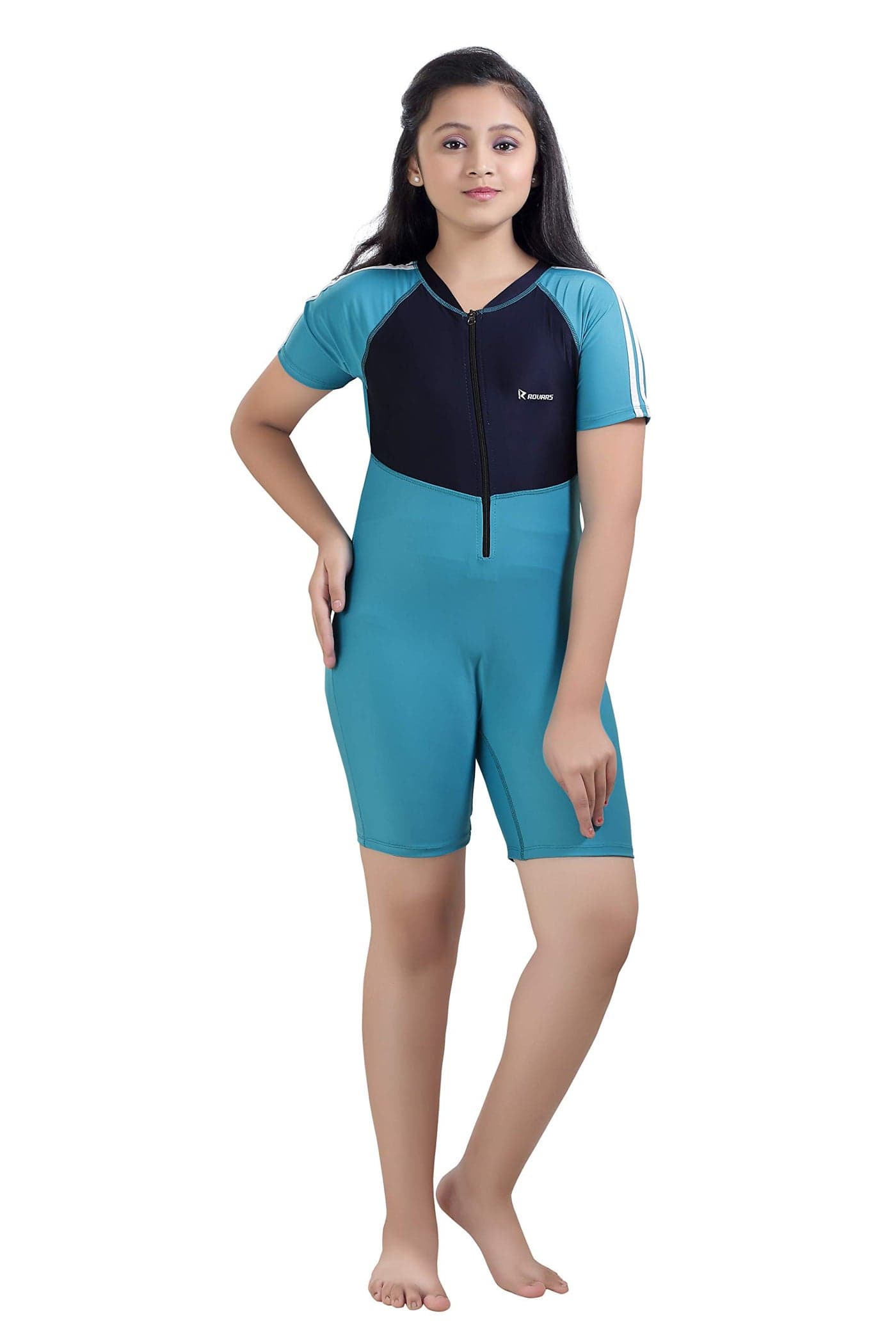 ROVARS Unisex Swim & Skating Wear (U2302 Green Navy Blue - 3-4Yrs)