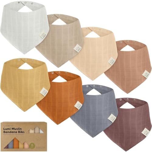 8-Pack Muslin Baby Bibs for Boys, Girls - Muslin Bandana Drool Bibs for Baby Girl & Boy, Drooling Newborn, Teething Toddler, Infant 0-36 Months, 100% Cotton Extra Absorbent & Soft (Spice)